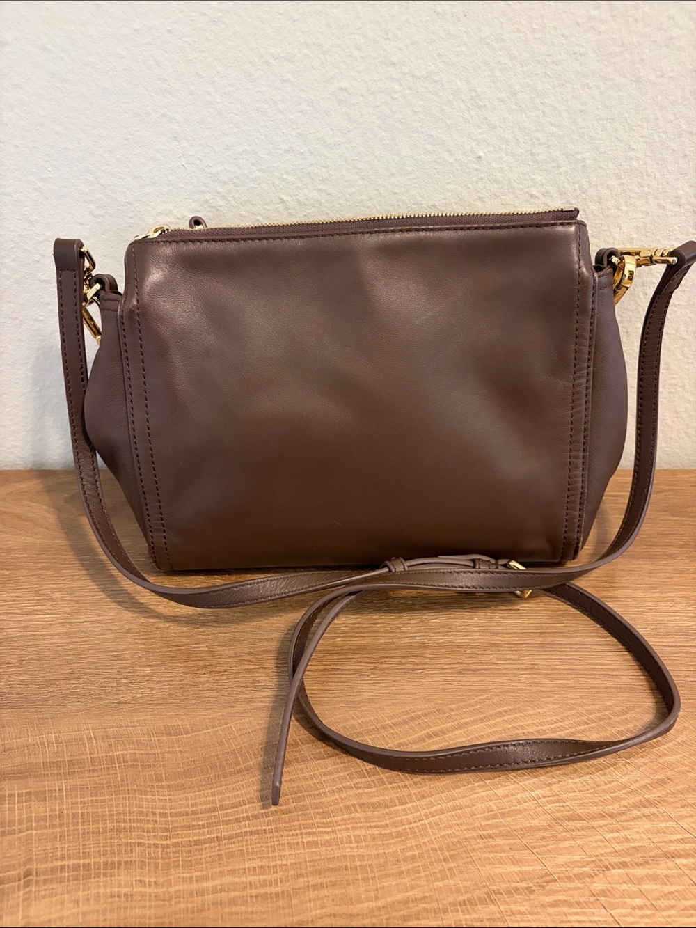 Quince Brown Leather Crossbody with Gold Hardware